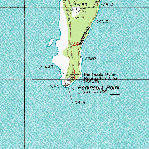 Topographic Map of Peninsula Point Recreation Area, MI