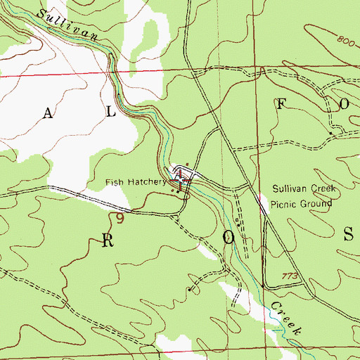 Topographic Map of Sullivan Creek National Fish Hatchery, MI