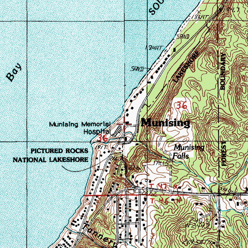 Topographic Map of Munising Memorial Hospital, MI
