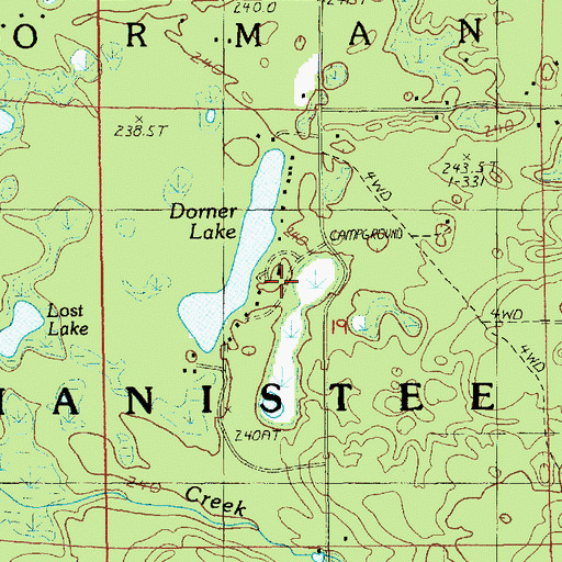 Topographic Map of Dorner Lake Recreation Site, MI