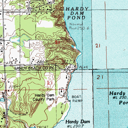 Topographic Map of Sandy Beach County Park, MI