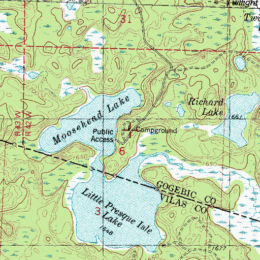 Topographic Map of Moosehead Lake Campground, MI