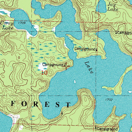 Topographic Map of Squirrel Campground, MI
