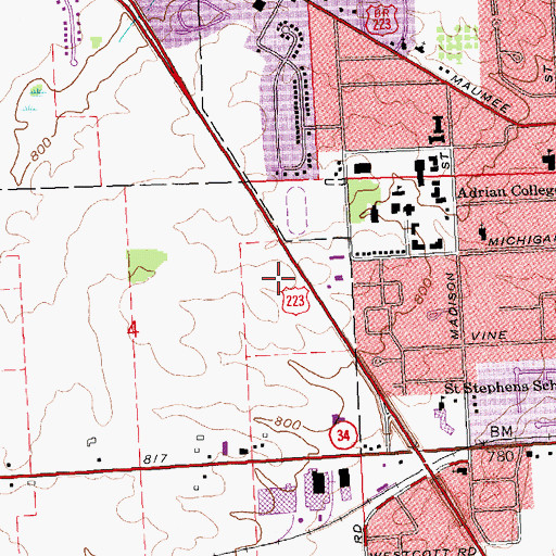 Topographic Map of Lenawee County, MI