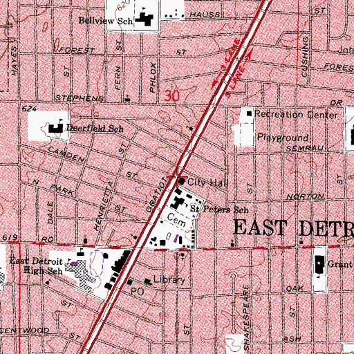 Topographic Map of Eastpointe, MI