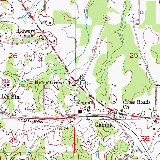 Topographic Map of Cross Roads Cemetery, AL