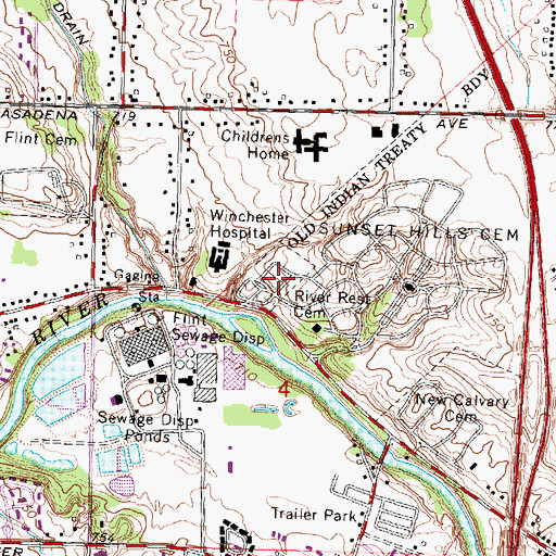 Topographic Map of River Rest Cemetery, MI