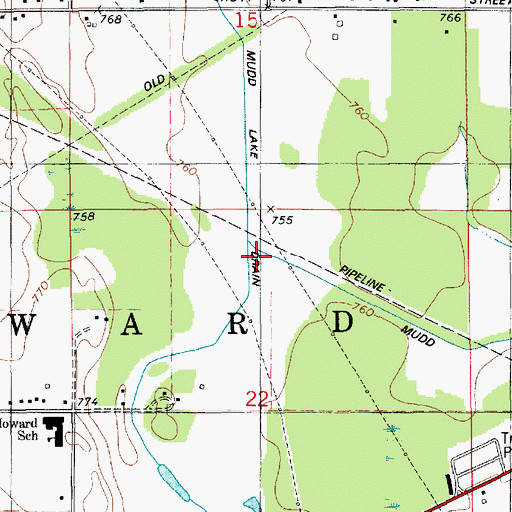 Topographic Map of Mudd Lake Extension Drain, MI