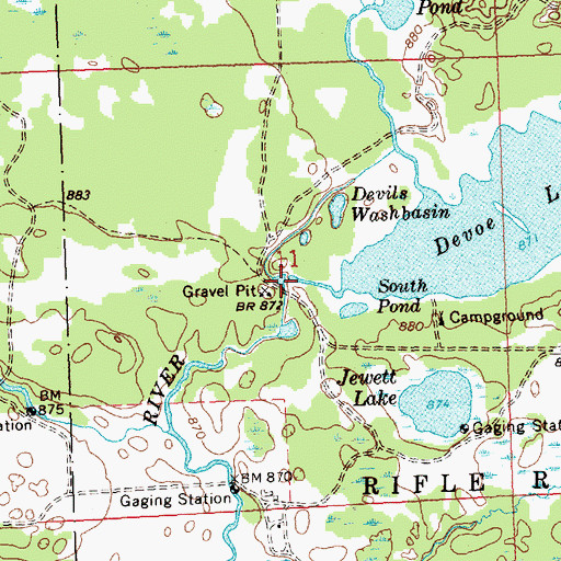 Topographic Map of Devils Washbasin, MI