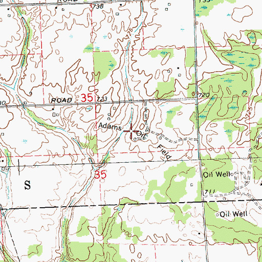 Topographic Map of Adams Oil Field, MI