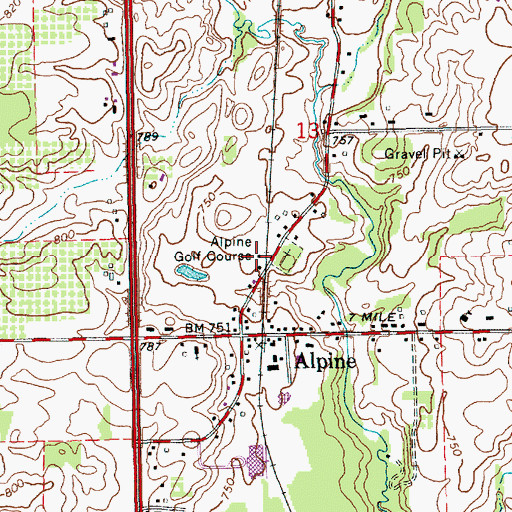 Topographic Map of Alpine Golf Course, MI
