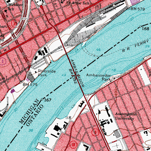 Topographic Map of Ambassador Bridge, MI