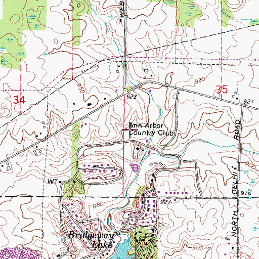 Topographic Map of Ann Arbor Country Club, MI