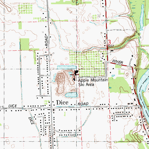 Topographic Map of Apple Mountain Ski Area, MI