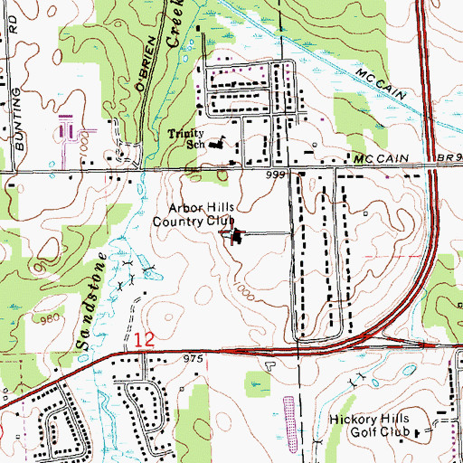 Topographic Map of Arbor Hills Country Club, MI