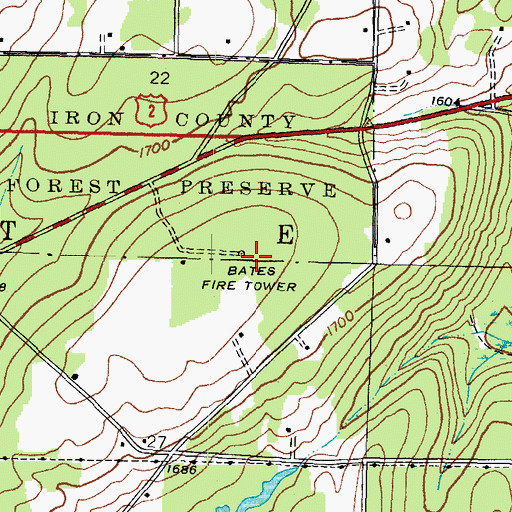 Topographic Map of Bates Fire Tower, MI