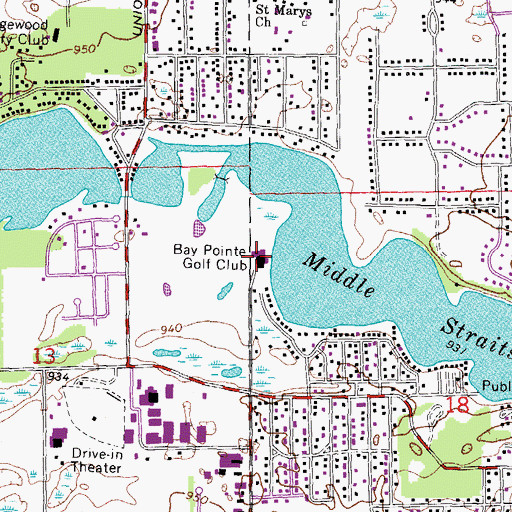Topographic Map of Bay Pointe Golf Club, MI