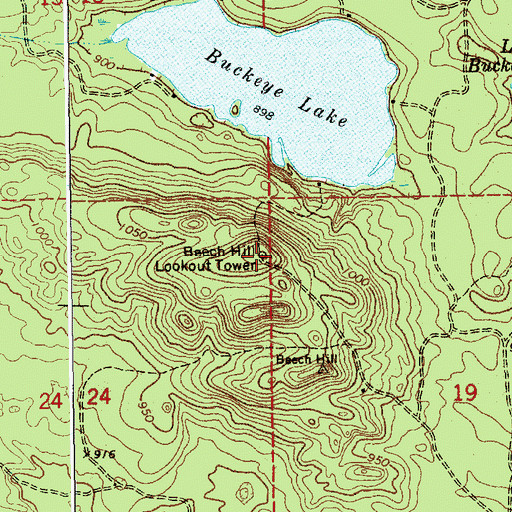 Topographic Map of Beech Hill Lookout Tower, MI