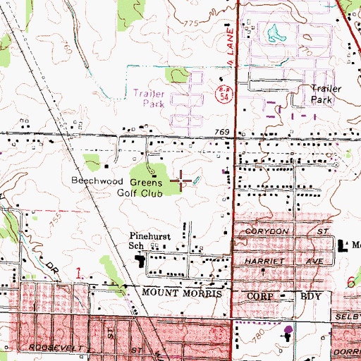Topographic Map of Beechwood Greens Golf Club, MI