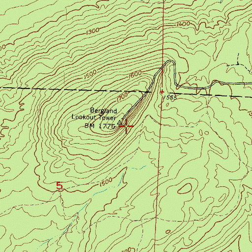 Topographic Map of Bergland Lookout Tower, MI