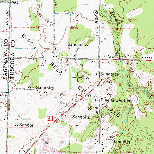 Topographic Map of Birch Bela Oil Field, MI