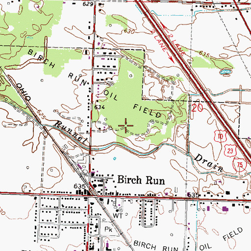 Topographic Map of Birch Run Oil Field, MI