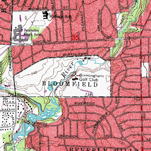 Topographic Map of Birmingham Golf Club, MI