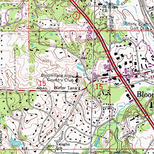 Topographic Map of Bloomfield Hills Country Club, MI