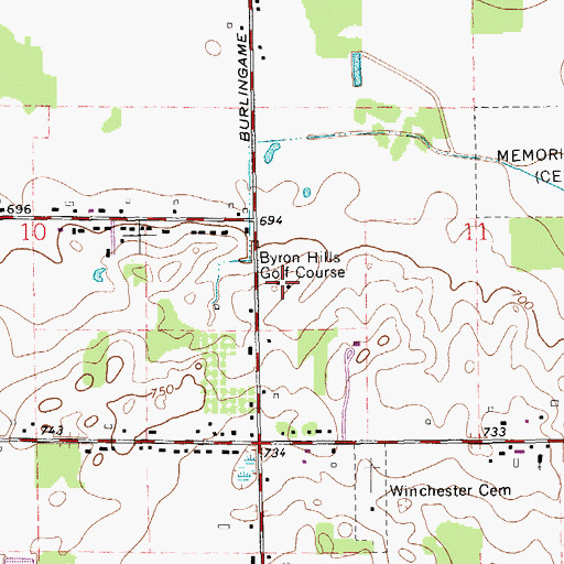 Topographic Map of Byron Hills Golf Course, MI