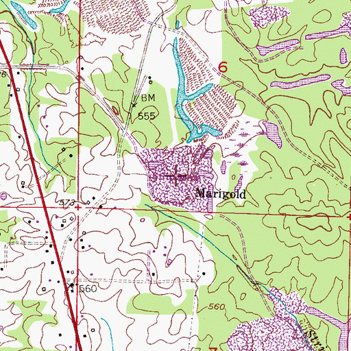 Topographic Map of Marigold Mines, AL