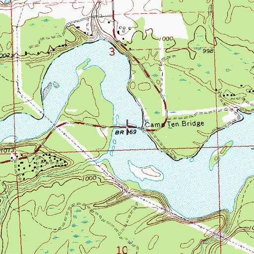 Topographic Map of Camp Ten Bridge, MI