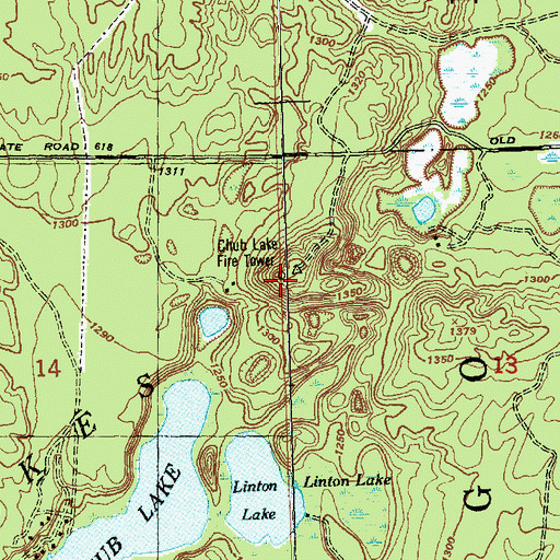 Topographic Map of Chub Lake Fire Tower, MI