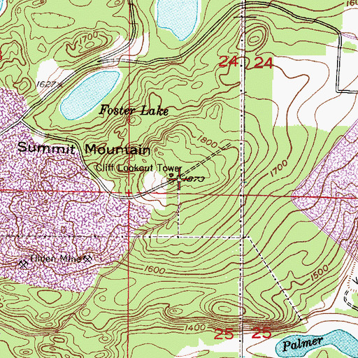 Topographic Map of Cliff Lookout Tower, MI
