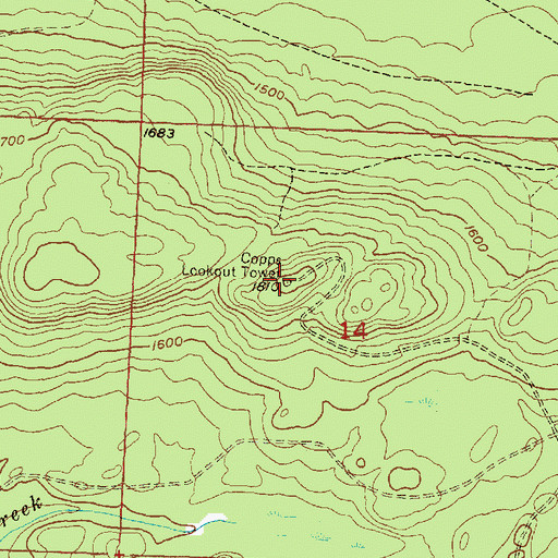 Topographic Map of Copps Lookout Tower, MI