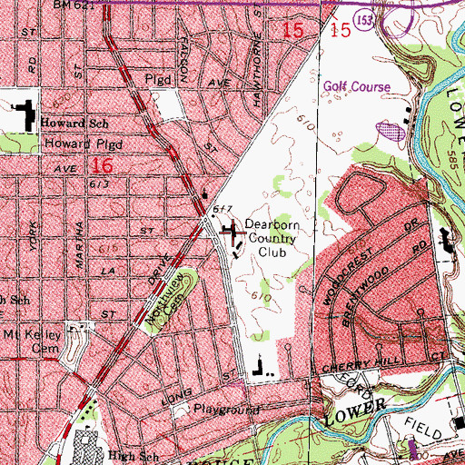 Topographic Map of Dearborn Country Club, MI