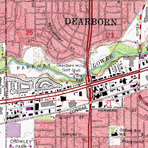 Topographic Map of Dearborn Hills Golf Club, MI