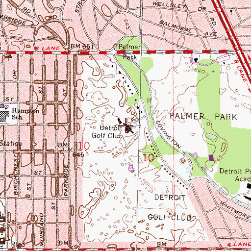 Topographic Map of Detroit Golf Club, MI