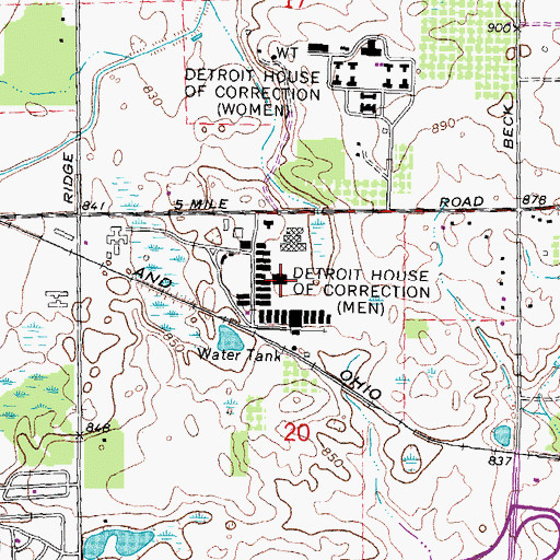 Topographic Map of Detroit House of Correction, MI