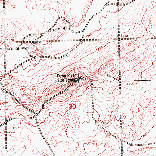 Topographic Map of Down River Fire Tower, MI