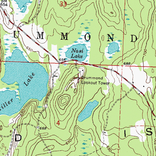 Topographic Map of Drummond Lookout Tower, MI