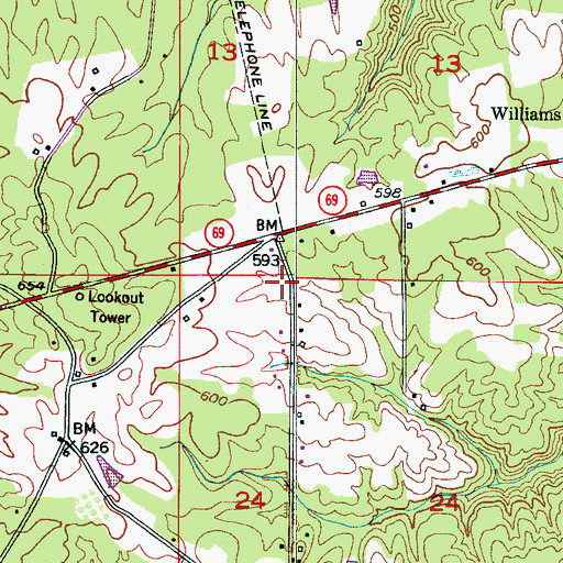 Topographic Map of Pleasant Field Church, AL