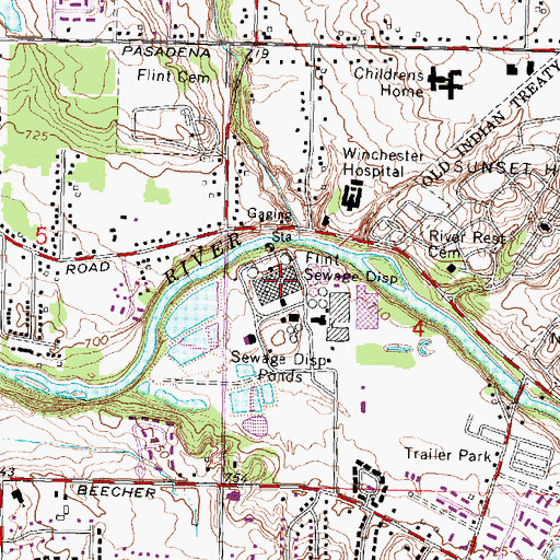 Topographic Map of Flint Sewage Disposal, MI