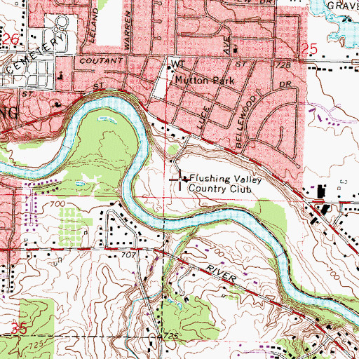 Topographic Map of Flushing Valley Country Club, MI