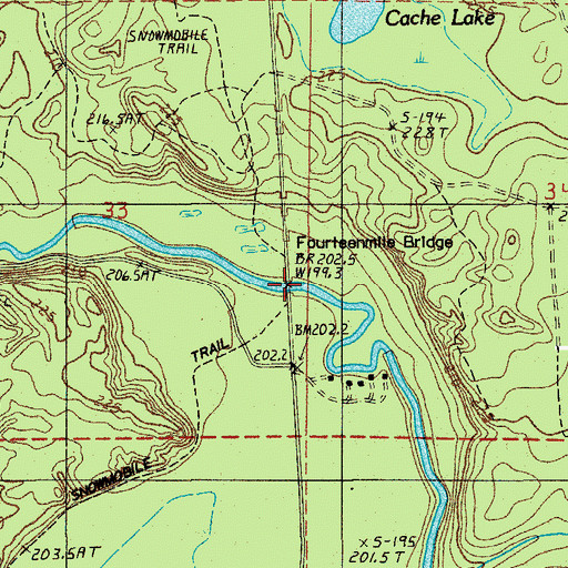 Topographic Map of Fourteenmile Bridge, MI