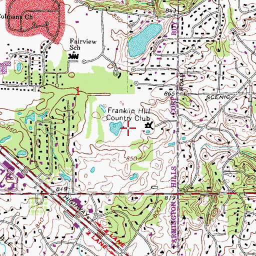 Topographic Map of Franklin Hill Country Club, MI