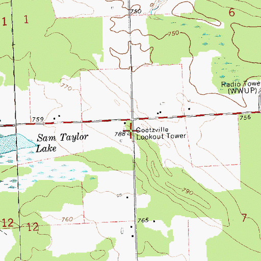Topographic Map of Goetzville Lookout Tower, MI