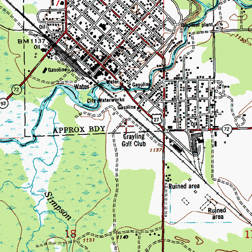 Topographic Map of Grayling Golf Club, MI