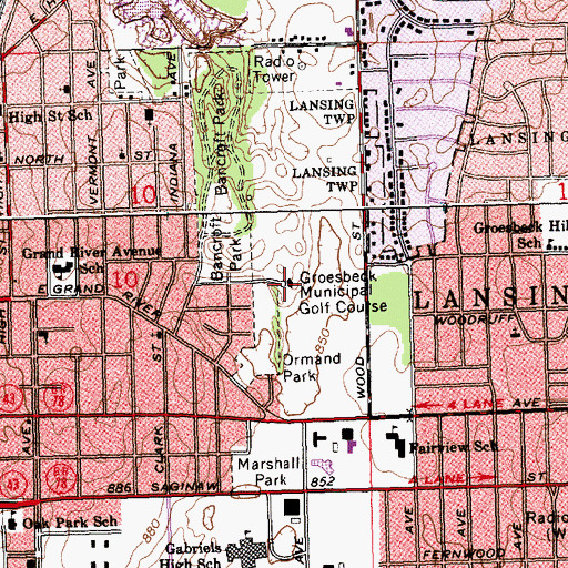 Topographic Map of Groesbeck Municipal Golf Course, MI