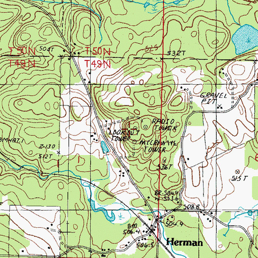 Topographic Map of Herman Lookout Tower Radio Tower, MI