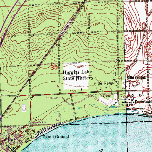 Topographic Map of Higgins Lake State Nursery, MI